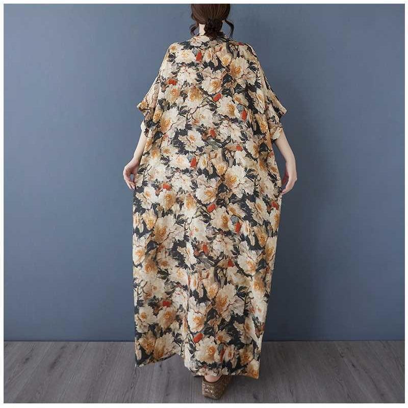 Women's Vintage Long Dress with Cotton and Linen Patterns