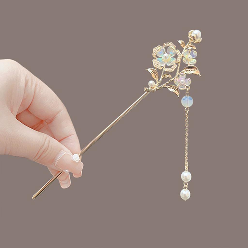 Chinese Style Vintage Hairpin Elegant Flower Vine Jade Stone Hair Stick Hanfu Cheongsam Evening Dress Hair Decor Accessories