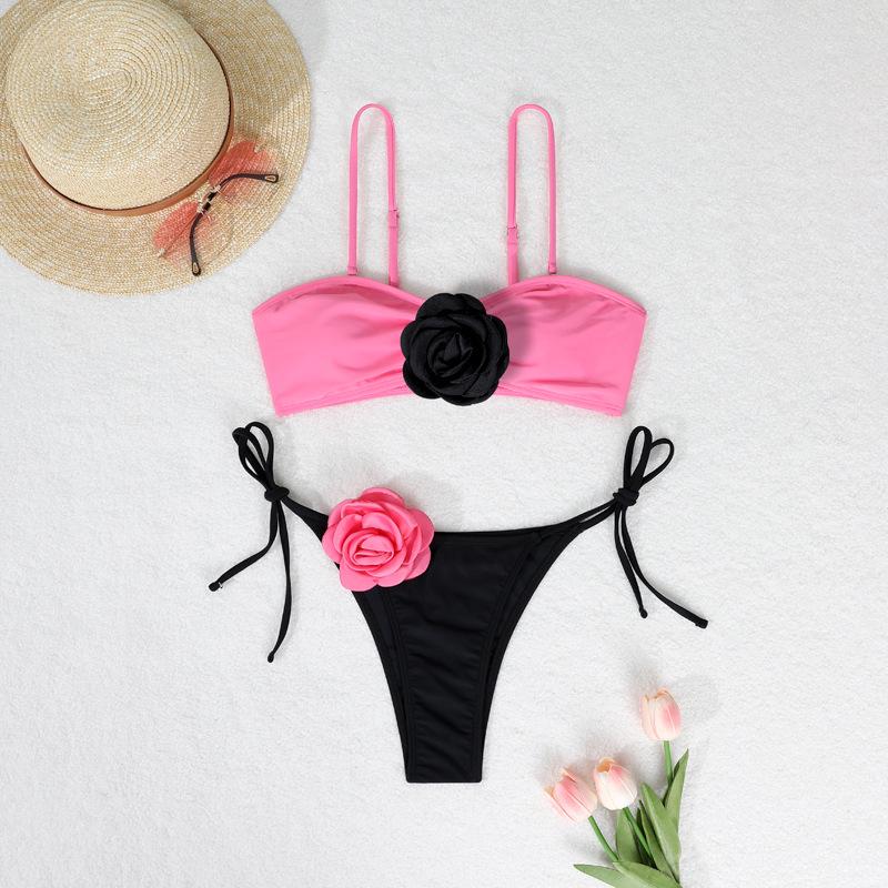 Evropský 3D květinový dvoudílný dámský plavkový set s kaméliemi 2025