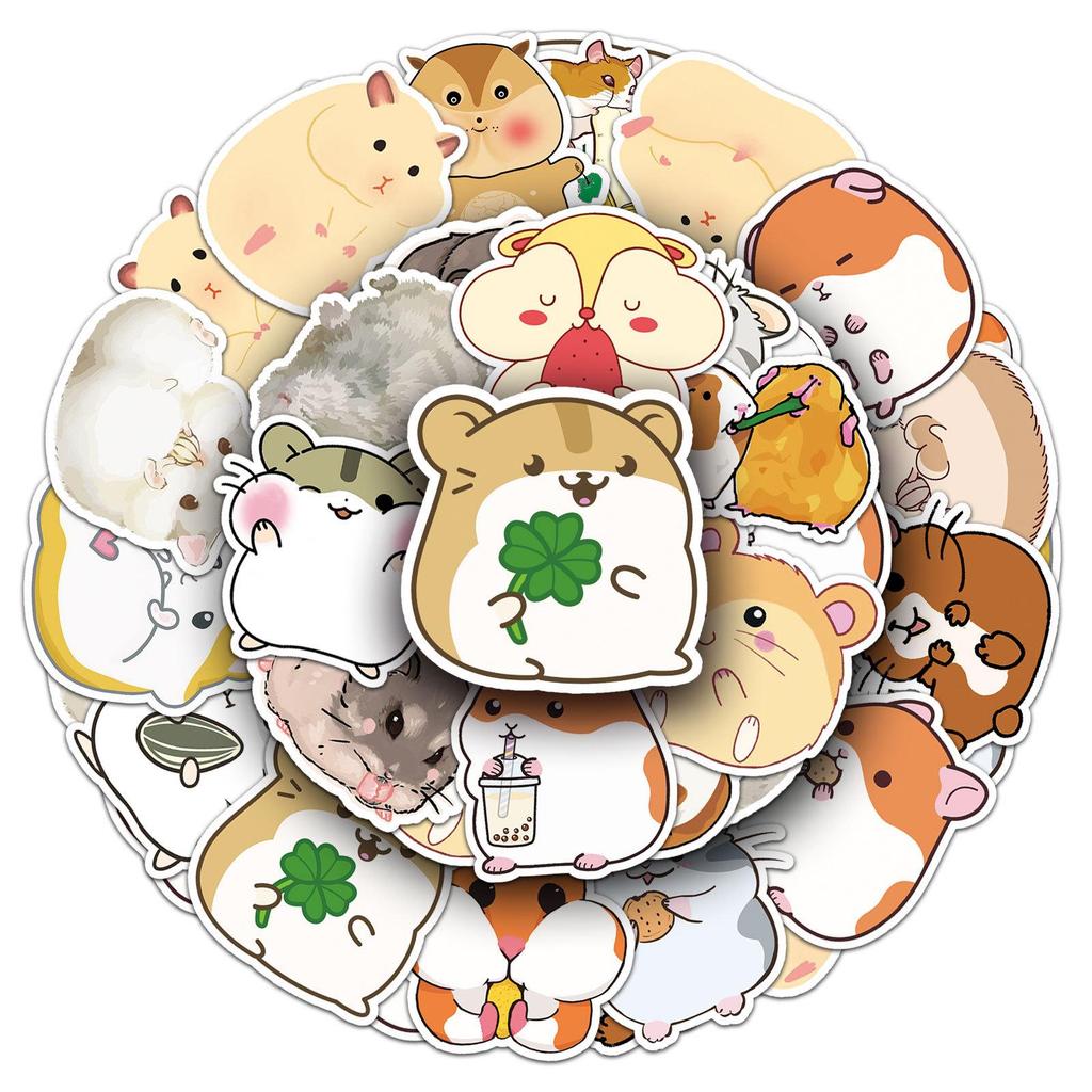50pcs Cute Cartoon Hamster Graffiti Stickers for Laptops, Suitcases, Cars, and Refrigerators