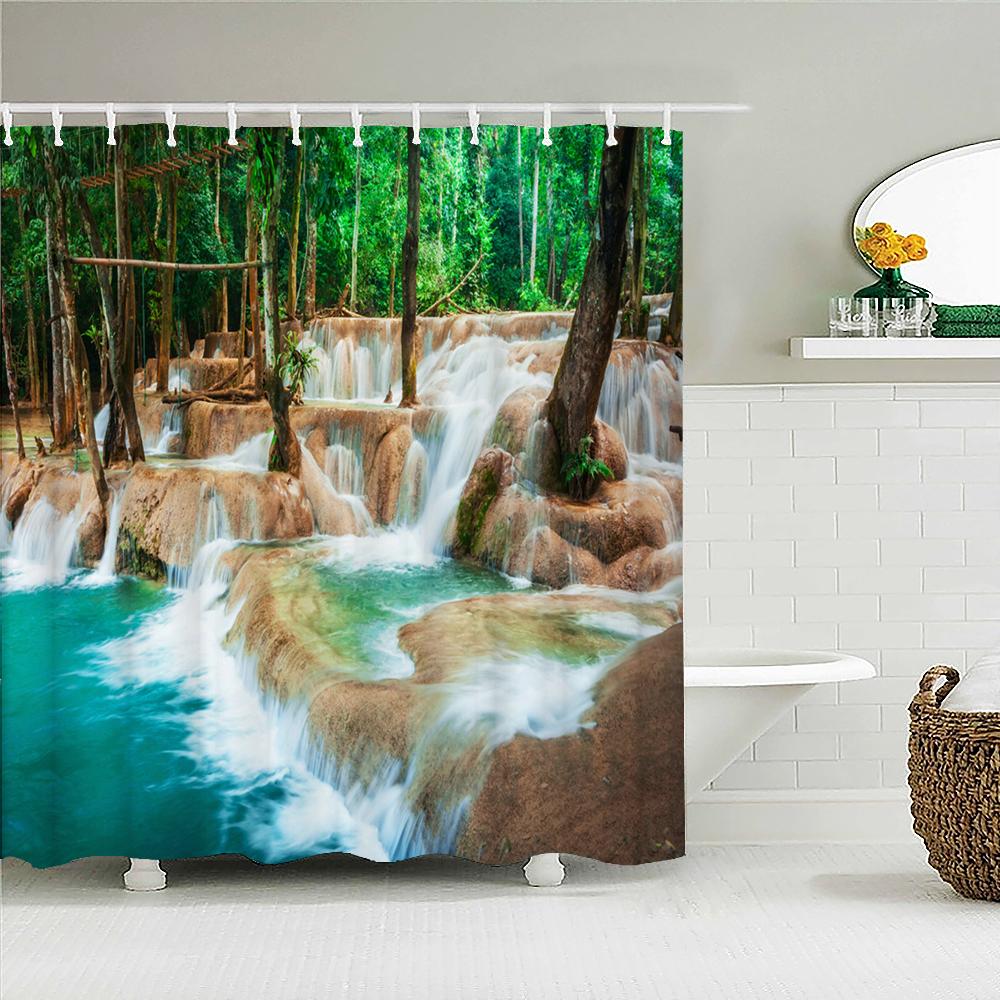 High Quality Forest Nature Landscape Fabric Shower Curtain Waterproof Printing Bath Curtains For Bathroom Decorate With Hooks