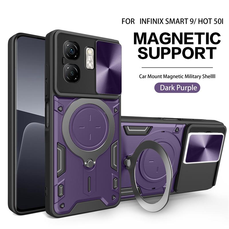 For Infinix Smart 9 4G Case Magnetic Car Holder Ring Armor Phone Case For Infinix Smart 9 Smart9 X6532 Slide Lens Protect Cover