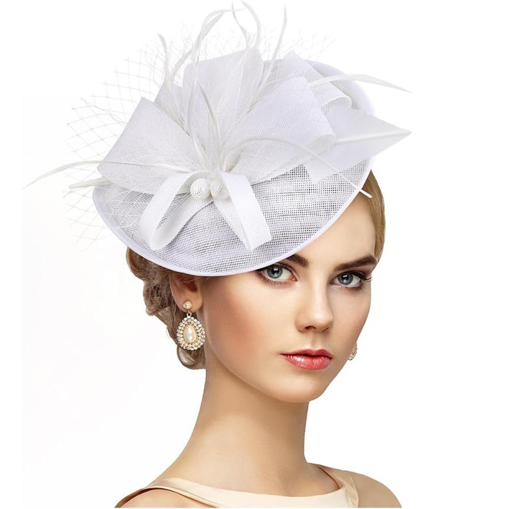Exquisite Tea Party Mesh Hair Band Bowknot Bride Headdress Vintage Feathers Fascinator Hat  Lady