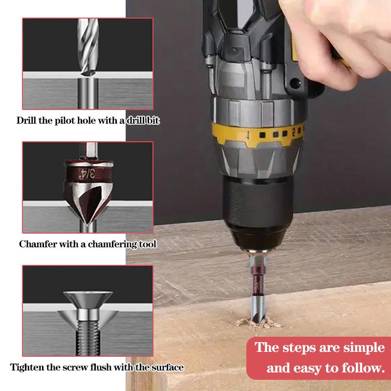 5Pcs/set Hexagonal Shank Five-edge Chamfer 82 ° Chamfer Knife Woodworking Chamfer Screw Countersunk Head Countersink Drilling Wood Centering
