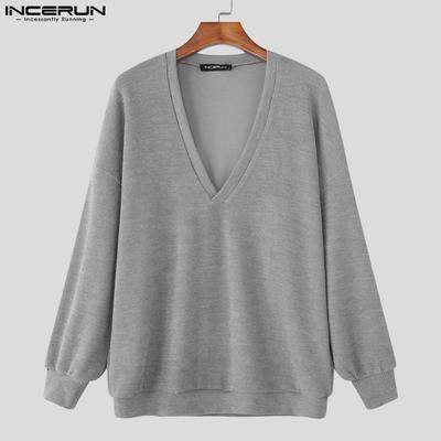 Men V Neck Long Sleeve Texture Knitted Casual Pullover Tops