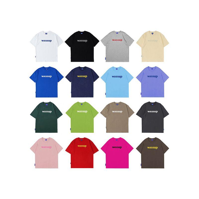 Wassup Heods Simple T-Shirt with Built-In Trendy Solid Color Pure Cotton Casual Top for Men and Women Official Store
