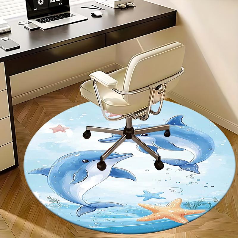 Dolphin Sea Starfish Chair Mat Round Rug-Office Carpet, Machine Washable, Non-slip, Suitable for Living Rooms, Bedrooms