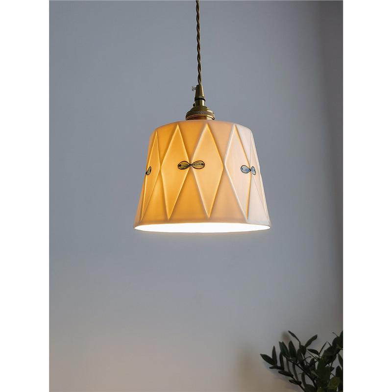 Retro Japanese Brass Glazed Ceramic Pendant Light for Bedroom, Dining, Bar, or Bay Window