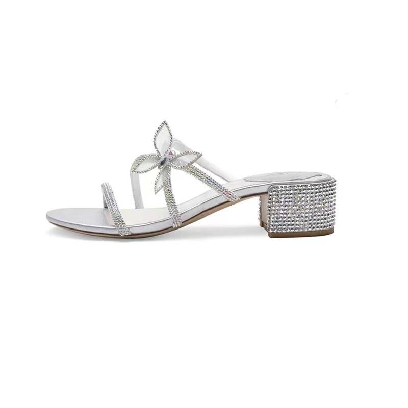 

Виноградная мать, та же мечта 2025 года, французская мода, сверкающее слово, сандалии на высоком каблуке-шпильке с крестообразной бабочкой, женские 40