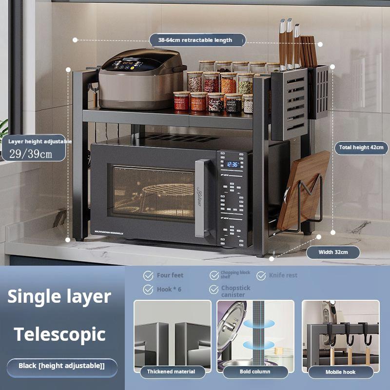 Floor-standing retractable microwave oven rack multi-layer oven countertop item storage rack adjustable height kitchen rack