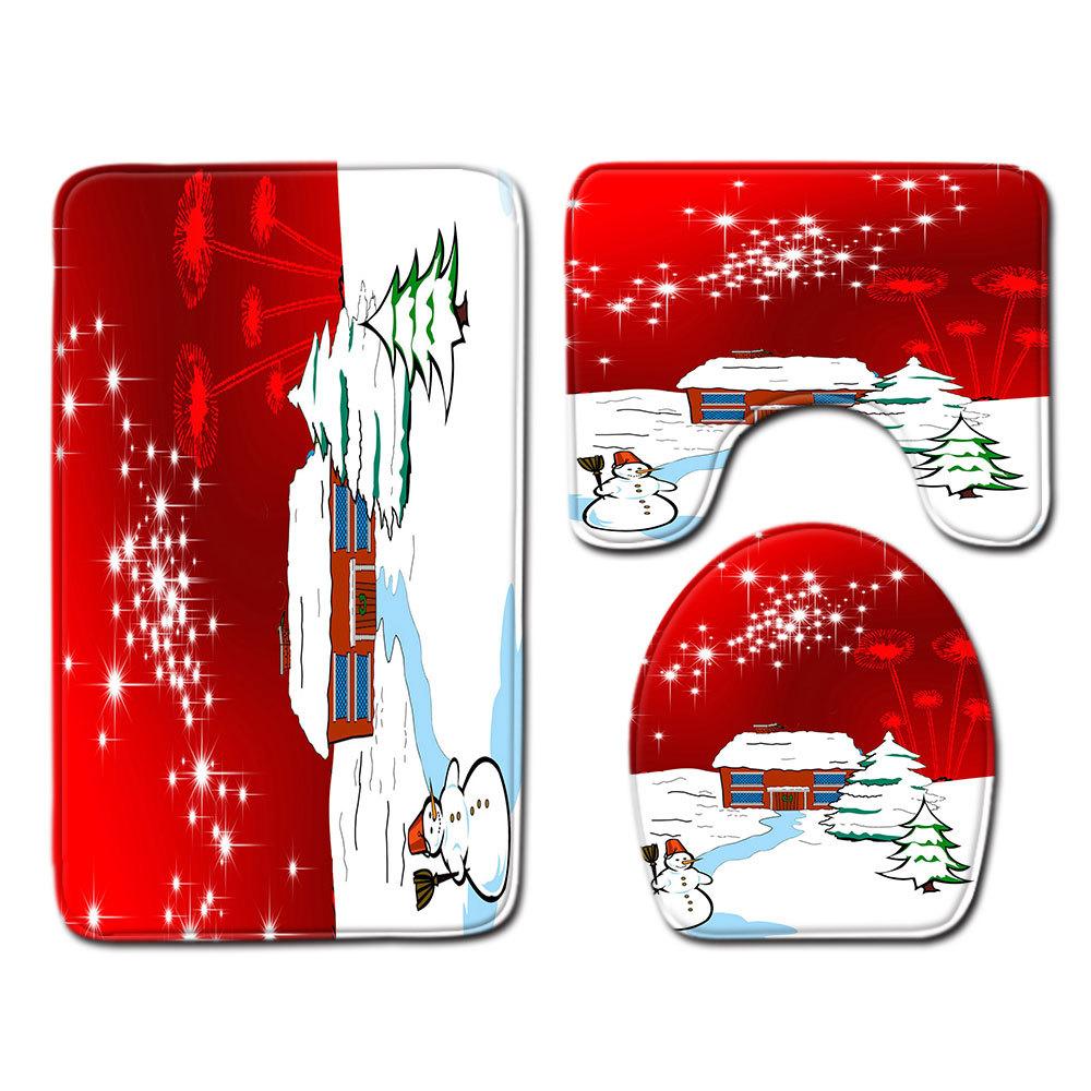 Christmas Bathroom Floor Mat Toilet Three-Piece Set