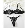 Transparent Floral Two Pieces Exquisite Lace Lingerie Set Ultrathin Bra Briefs Set Solid Exotic Lingerie For Ladies 2024