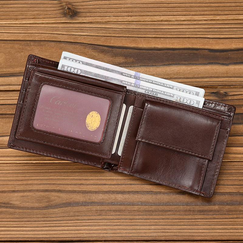 Trifold Genuine Leather Wallet Card Clip Wallet Men Male Short Purse Wallet Coins Business Credit Full Grain Leather Wallet