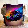 Live Music Neon Headphones Printed Flannel Blanket Perfect for Sofa Office Bed Travel Sleep Read Relax Camping Four Season Use