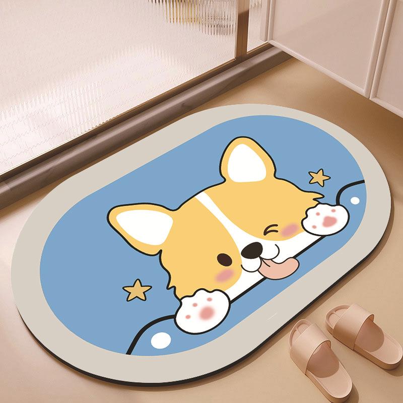 New Cartoon Cute Animal Oval Diatom Mud Floor Mat, Bathroom Water-absorbing Quick-drying Carpet, Children's Room Non-slip Mat
