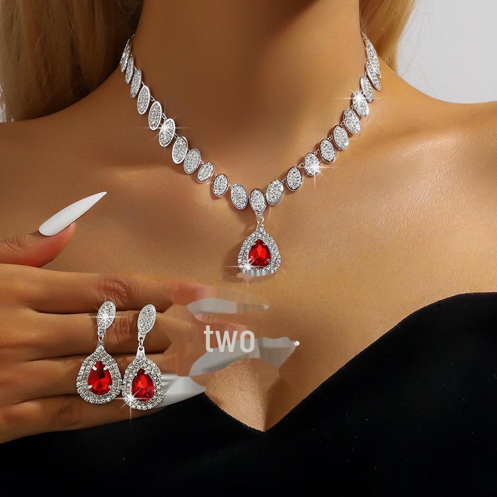Elegant Diamond Earrings & Necklace Set - Luxury Jewelry for Ladies, Perfect for Dinner and Weddings, European & American Style.