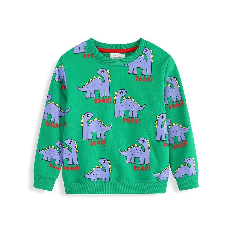Autumn Boys' Dinosaur Hoodie - European & American Style, Round Neck Pullover, Long Sleeve Top for Small & Medium Children