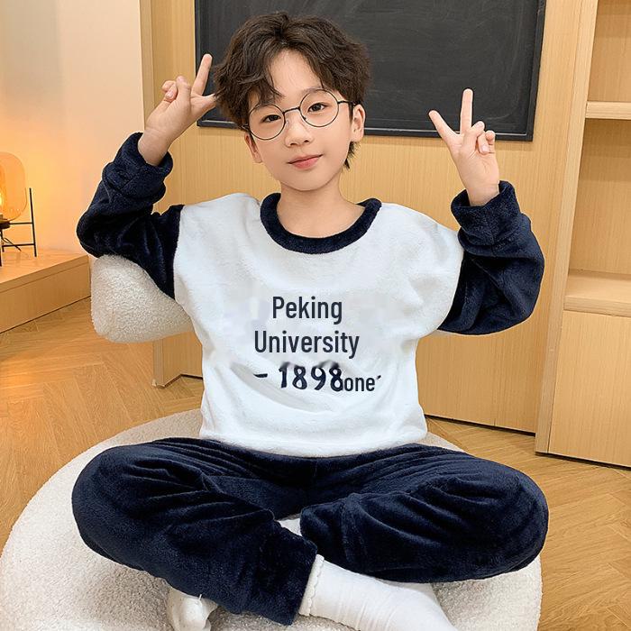 Kinder Cartoon Korallenfleece Pyjama - Warm, Dickes Flanell Rundhals für Jungen, Herbst/Winter Kollektion