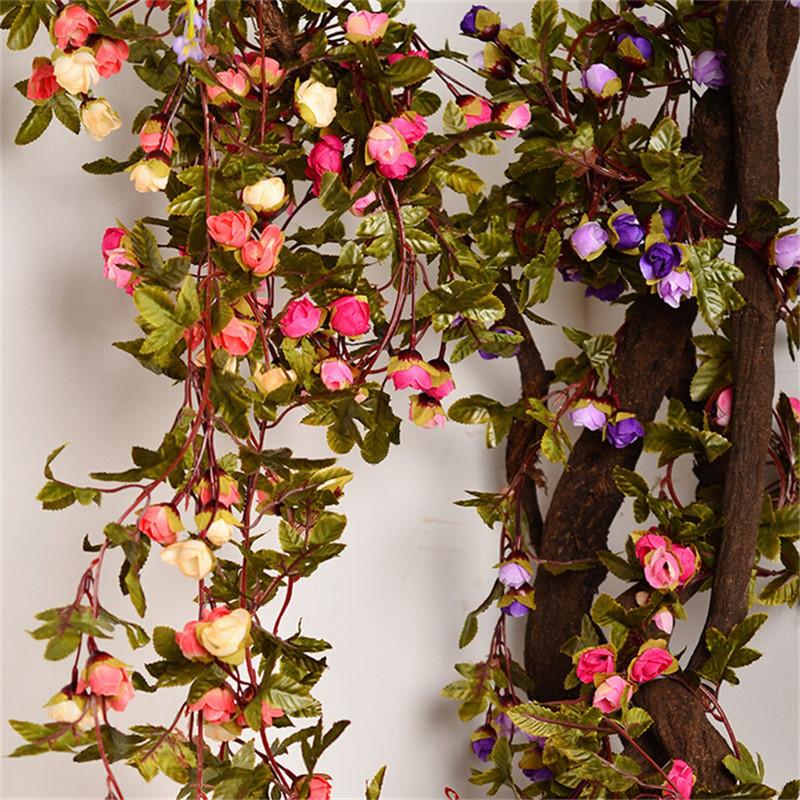 220cm Faux Roses en Soie Vigne de Lierre Fleur Artificielle avec Feuilles Vertes Décoration Maison Mariage Fête Guirlande Suspendue