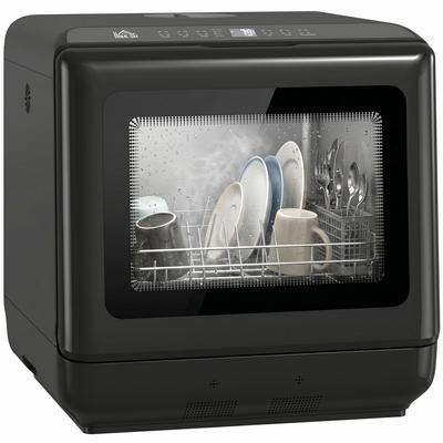 Mașină de spălat vase de banc, cu rezervor de apă integrat de 6 litri, 5 programe, 4 seturi de veselă, display LED, Negru