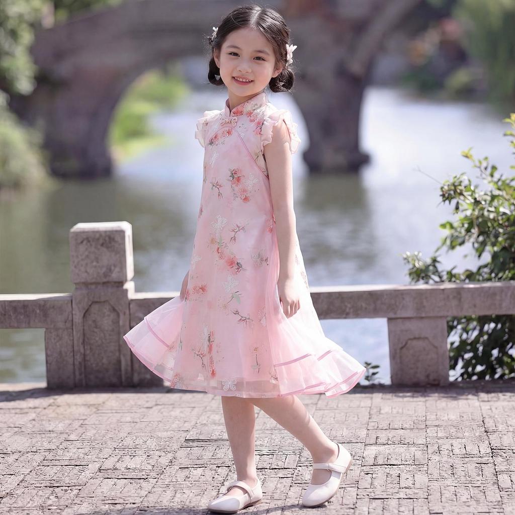 2026 New Cheongsam Girls' Chinese Style Summer Princess Dress