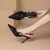 Banquet shoes Single shoes Pointed thin heels Fashion sequined high heels Women's spring and autumn one-word buckle skirt