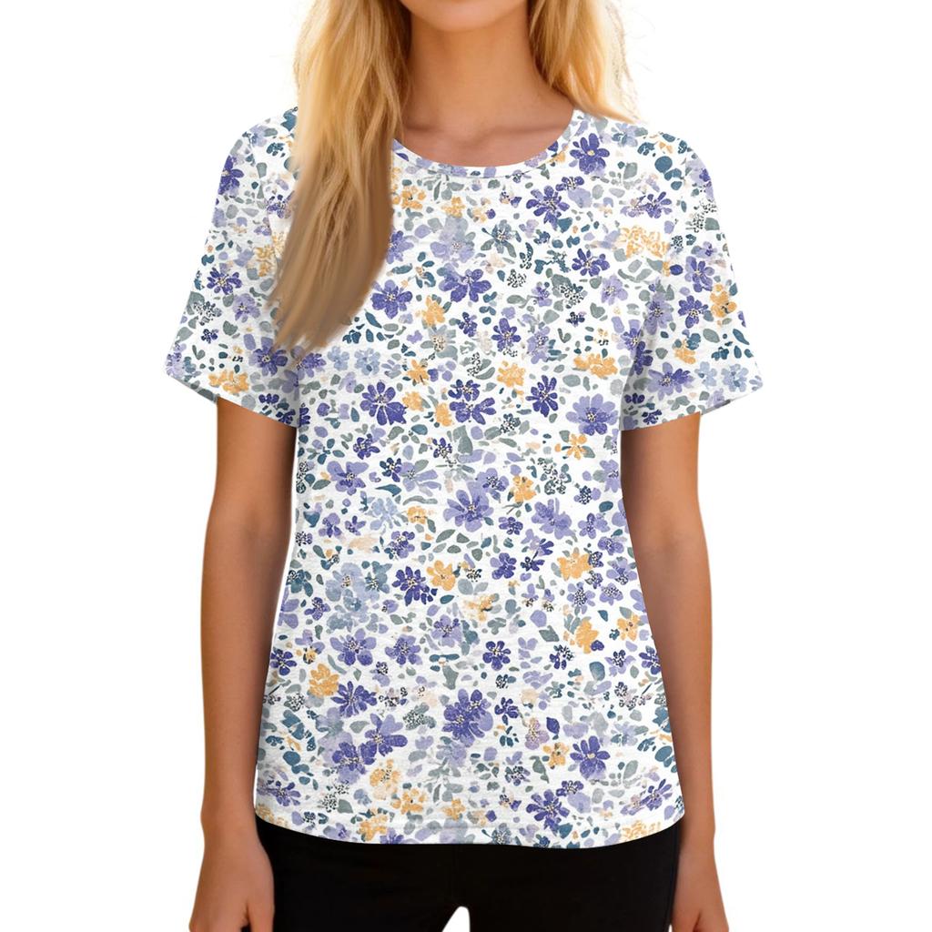 Women Postoperative Short Sleeve Floral Print Shirt with Shoulder Zipper and Side Hook and Loop Closure for Easy Dressing Comfort