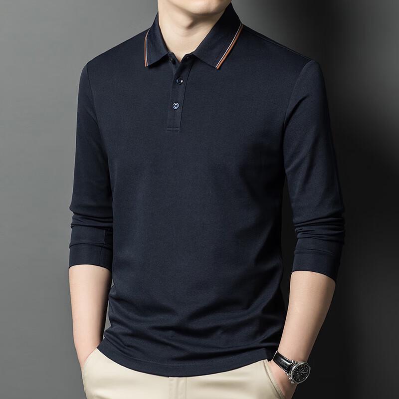 Men s Casual Solid Long-Sleeve Polo T-Shirt 2XL
