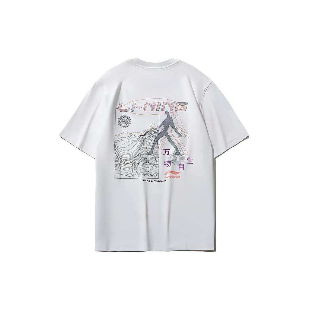 Li Ning Casual Printed Short Sleeve T-Shirt Unisex Tops White AHSR367-4