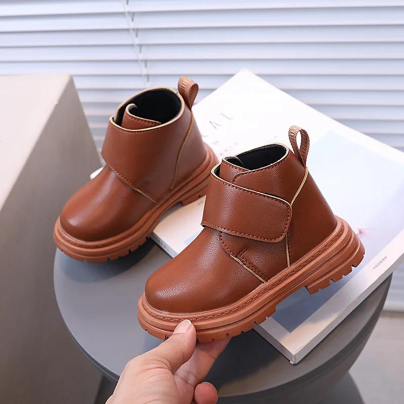 Kids Leather Boots Solid Color Versatile Boys Girls Short Boots Non-Slip 2024 Autumn New Fashion Kids Ankle Boots British Style