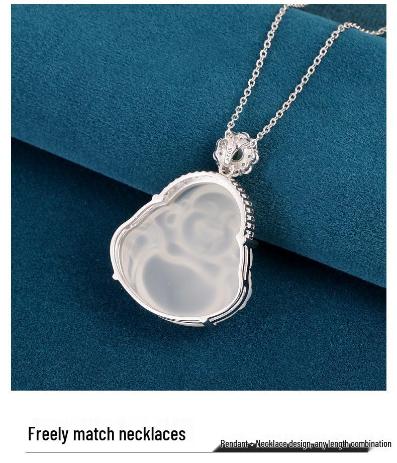 S925 Sterling Silver Maitreya Buddha Pendant Necklace - Laughing Buddha Collarbone Chain, Women's Versatile Chinese Style.