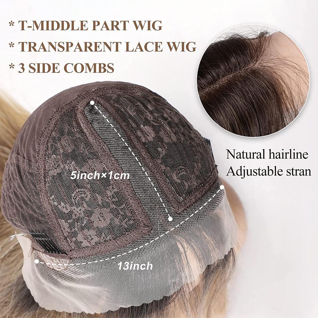 Alan Eaton Blonde Brown Ombre Synthetic Lace Front Wigs Long Curly 13x1 Lace Wig Women Natural Daily Fluffy Heat Resistant Fiber
