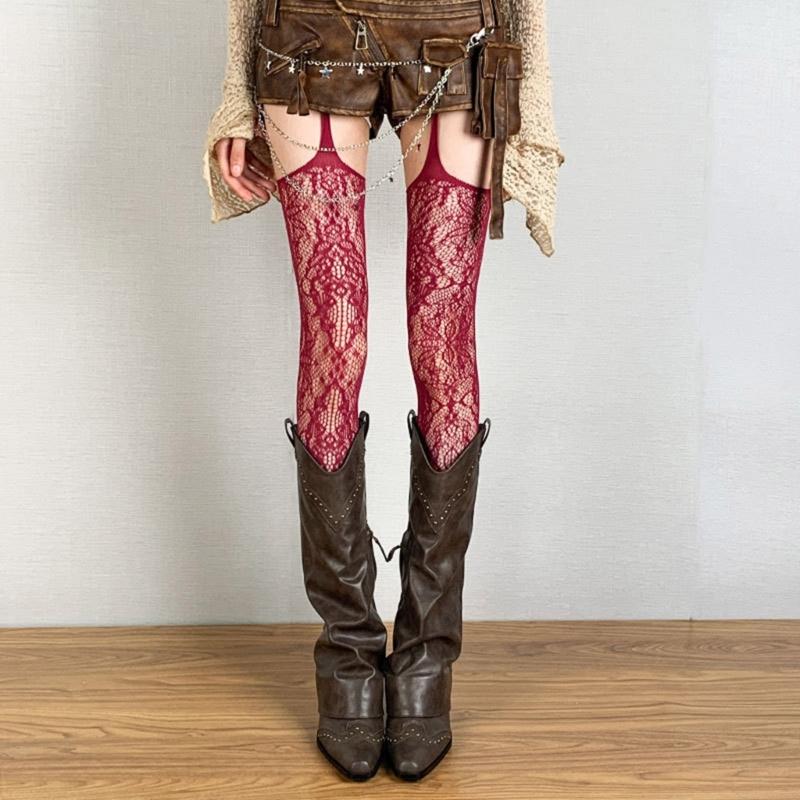 Fishnet Thigh High Garter Stockings Patterned Tights for Women Girls Garter Belt Tights Suspender Pantyhose Streetwear