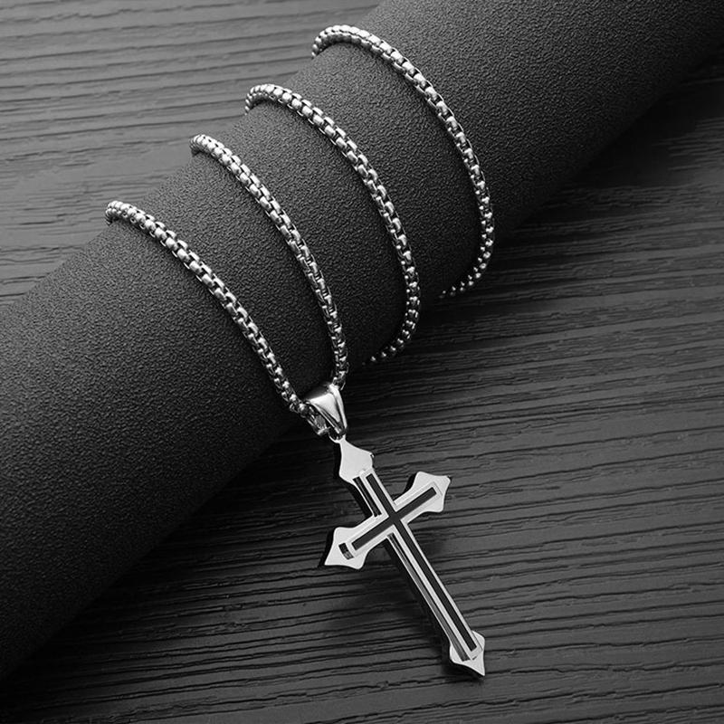 Black Cross Pendant Necklace Stainless Steel Chain Hip-hop Punk Jewelry Gifts