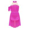 Girls Performance Dress Lyrical Costume Halter Backless Cutout Back Rhinestone Detail Ruched Mesh Draped Skirt