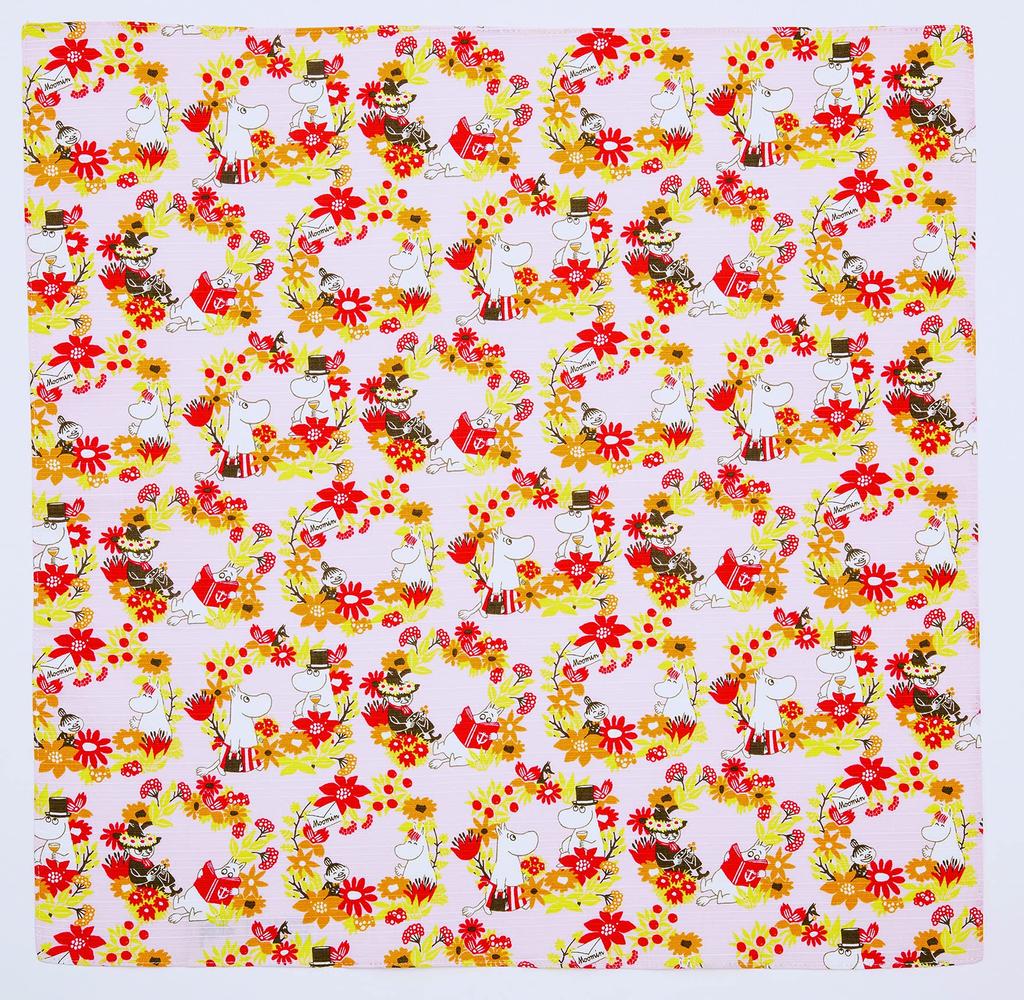 Sanbi Moomin Furoshiki Approximately 50cm Garland Cotton Shantung (Wrapping Cloth), Wide, Pattern, (Pink)