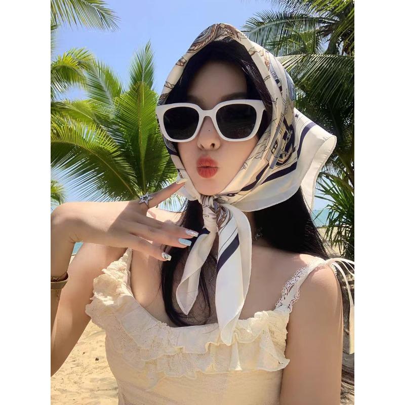 70 simulated silk scarf square scarf women's fashion letter printing small square scarf workplace decoration scarf scarf