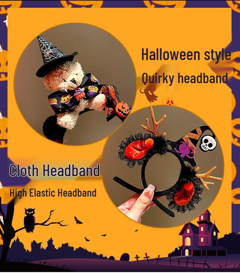 Halloween Witch Headband: Ghost Festival Dark Party Decoration with Skull, Pumpkin, and Funny Lace Bow Antlers Hair Accessories