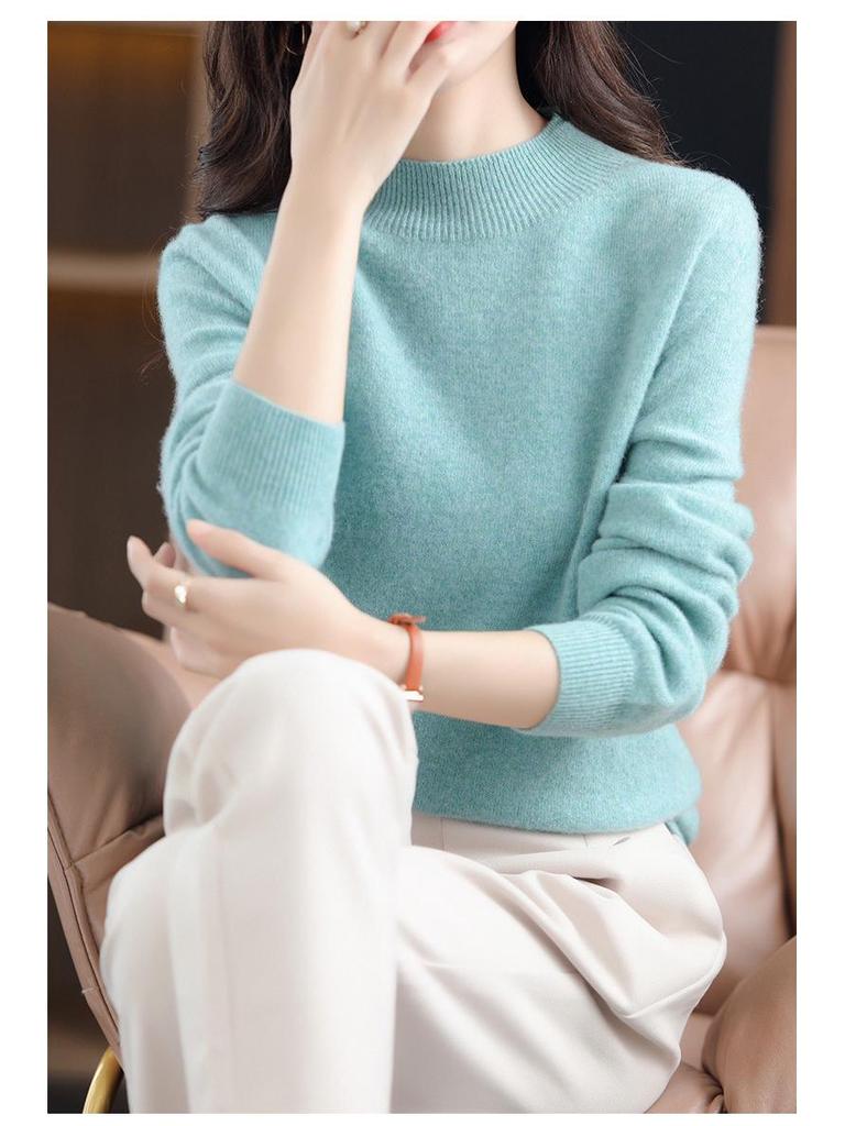 Damen Wollpullover mit hohem Kragen - Nahtlos, einfarbig, warme Basisschicht für Freizeit- oder Pendlerkleidung im Herbst und Winter