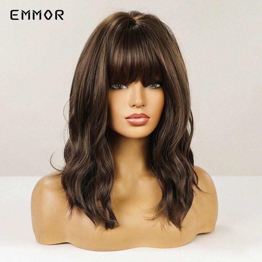 Fluffy Brown TypeWig for Women Long Wavy Bob HairTypeWigs with Bangs Daily Cosplay Party Hair