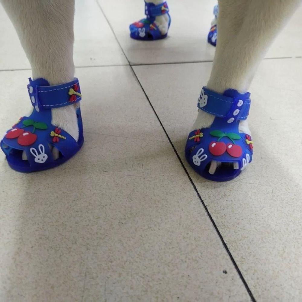 4 st/set Halkfria Andningsbara Hundskor Mjuka Ihåliga Valpskor Golv av Hårt Trä