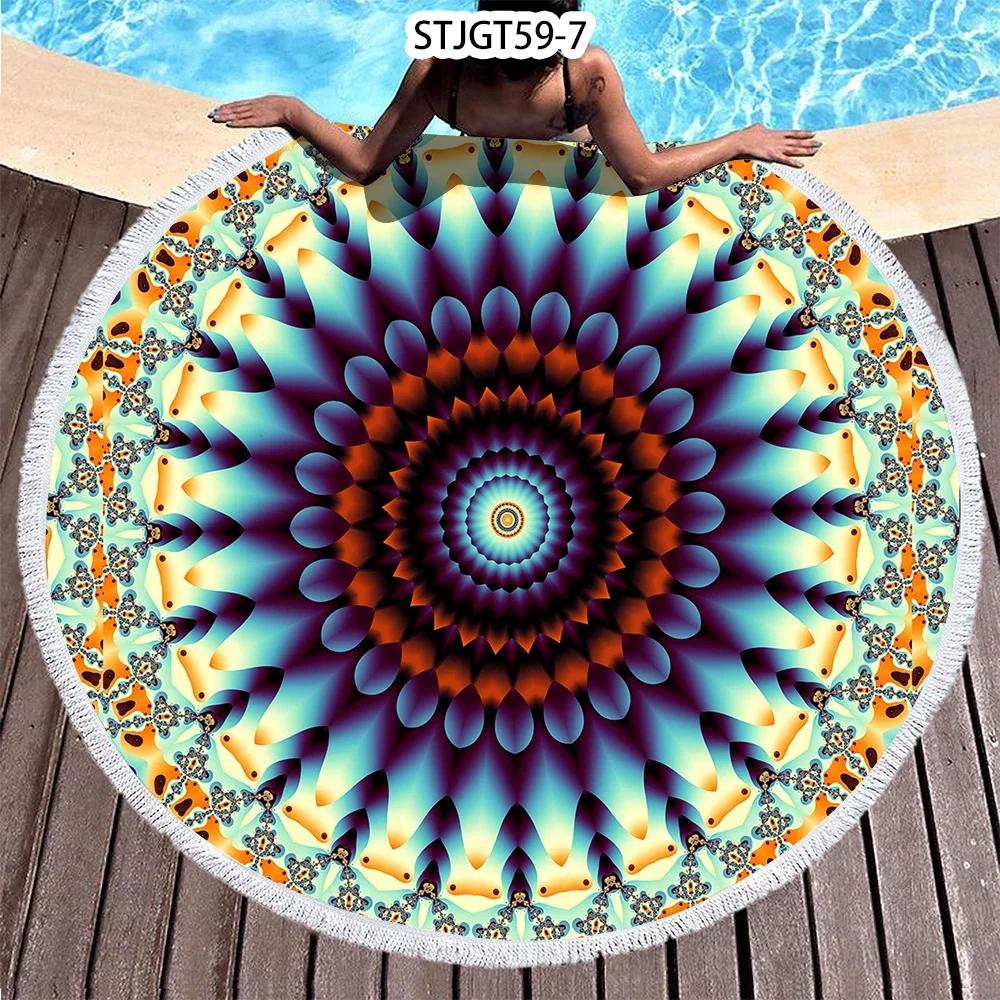 Microfiber Round Beach Towel Sport Scarf Mandala Circle Serviette De Plage Toalla Playa Swimming Bath Towel with Tassel