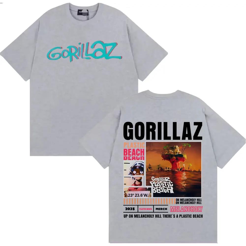 Rock Band Gorillaz Merch Men's and Women's Retro Fashion Cartoon Large Cotton Casual T-shirt