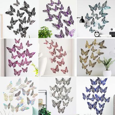 12 pezzi/set adesivi murali 3D a forma di farfalla cava per camerette dei bambini, decorazioni murali fai da te per frigorifero, decorazione del soggiorno