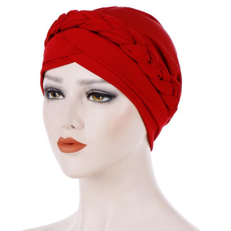 Muslim New Style Solid Color Braided Headscarf Hat, Milk Silk Indian Headscarf