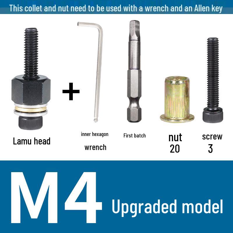 Multi-Purpose Electric Rivet Tool with Manual Wrench and Nut Head Attachment