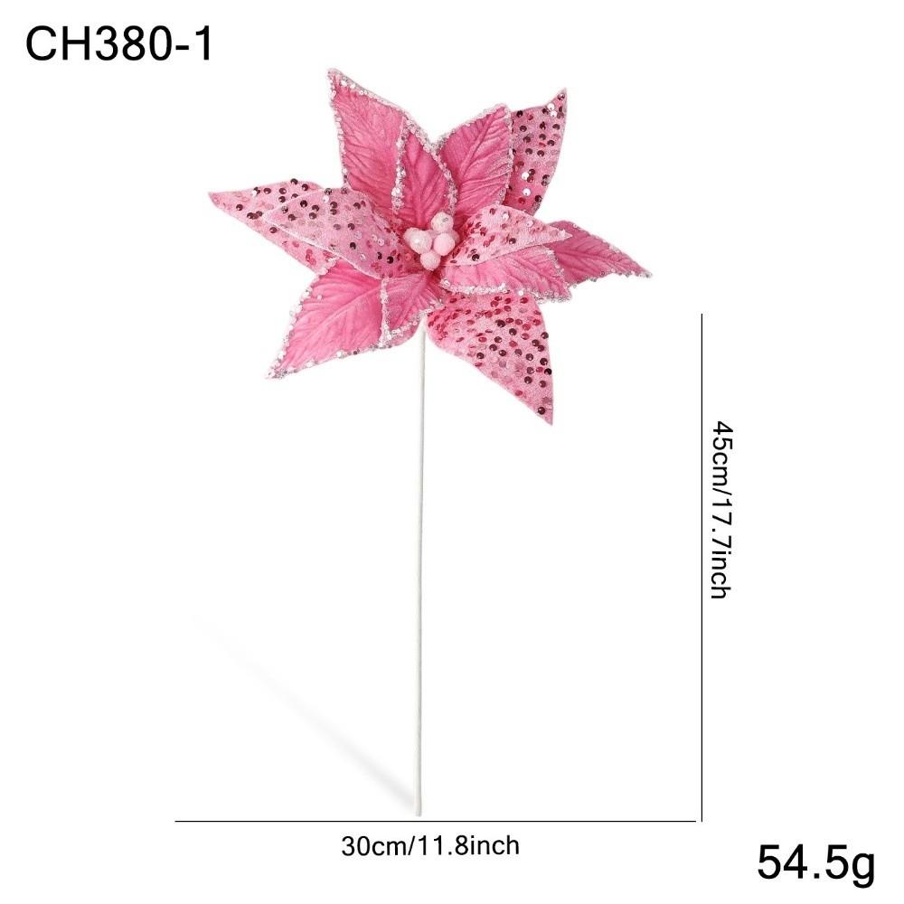 New Large Artificial Poinsettia Flower Sequins Sparkling Simulation Flowers Glitter Sequins Flower New Year Festival