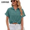 Sommer frauen Shirt Neue Einfarbig Revers Kurzen ärmeln Hemd Tasten Lose Tops