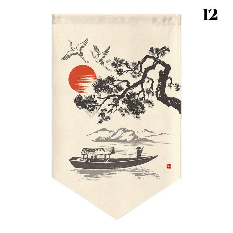 Chinese Landscape Painting Short Curtain Restaurant Cafe Decor Noren Home Window Decor Hanging Half Curtain Kitchen Partition