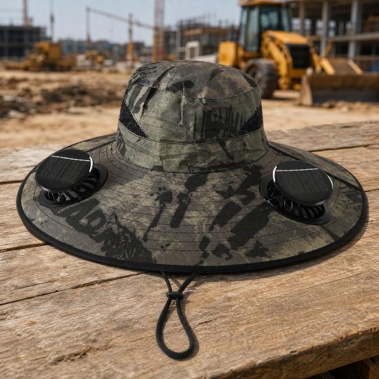 Cappello a tesa larga con doppia ventola, Cappello parasole ricaricabile solare e USB con batteria grande, Cappello ventilato estivo da esterno per Pesca Escursionismo Giardinaggio